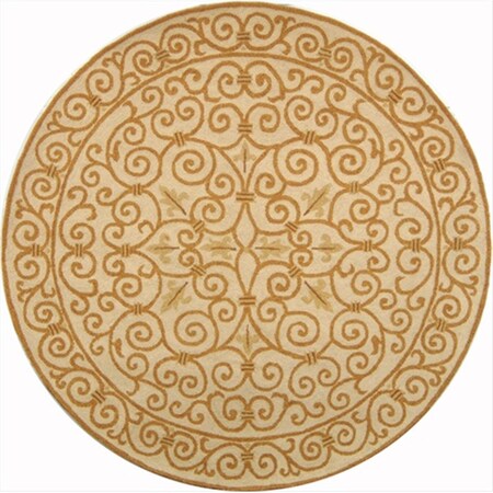 Safavieh 5 ft. - 6 in. x 5 ft. - 6 in. Round- Transitional Chelsea Ivory And Gold Hand Hooked Rug HK11P-5R